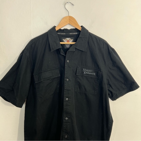 Harley Davidson Black Eagle Print Vintage Button Mechanic Work Shirt Size XL - Picture 9 of 12